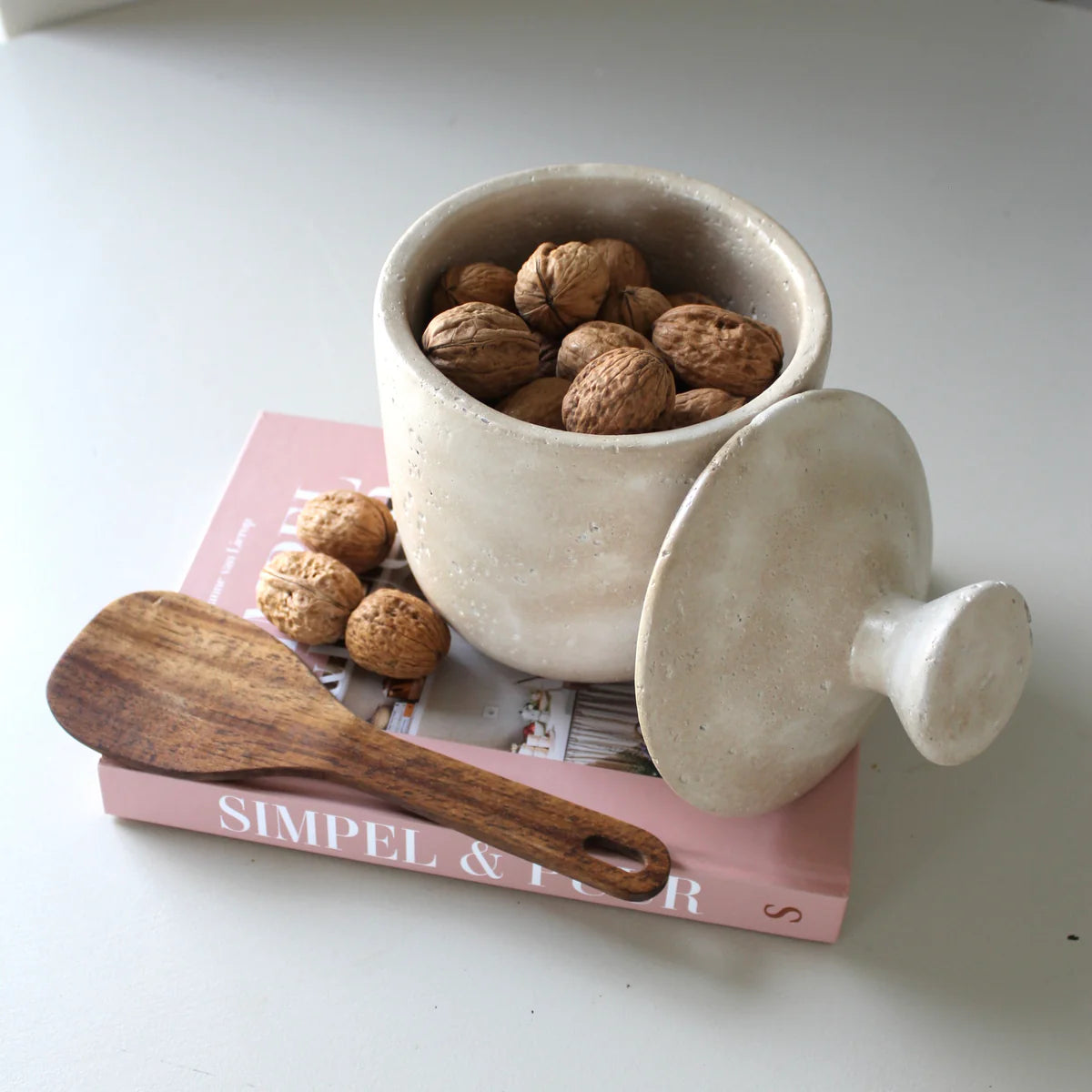 Travertin opbergpot met deksel
